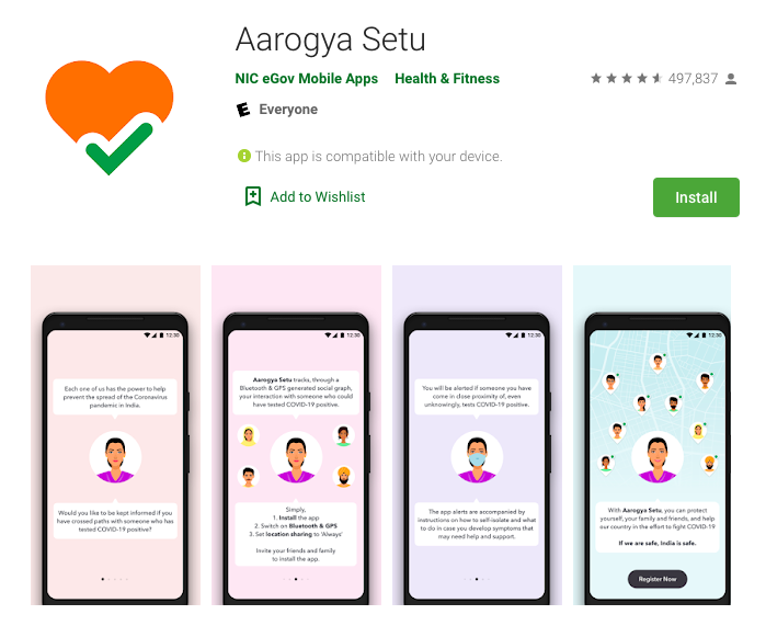 Aarogya Setu na Google Store